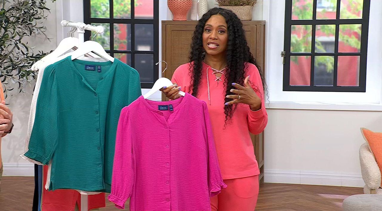 Denim & Co. Beach Gauze Button Front 3/4 Sleeve Top - QVC.com