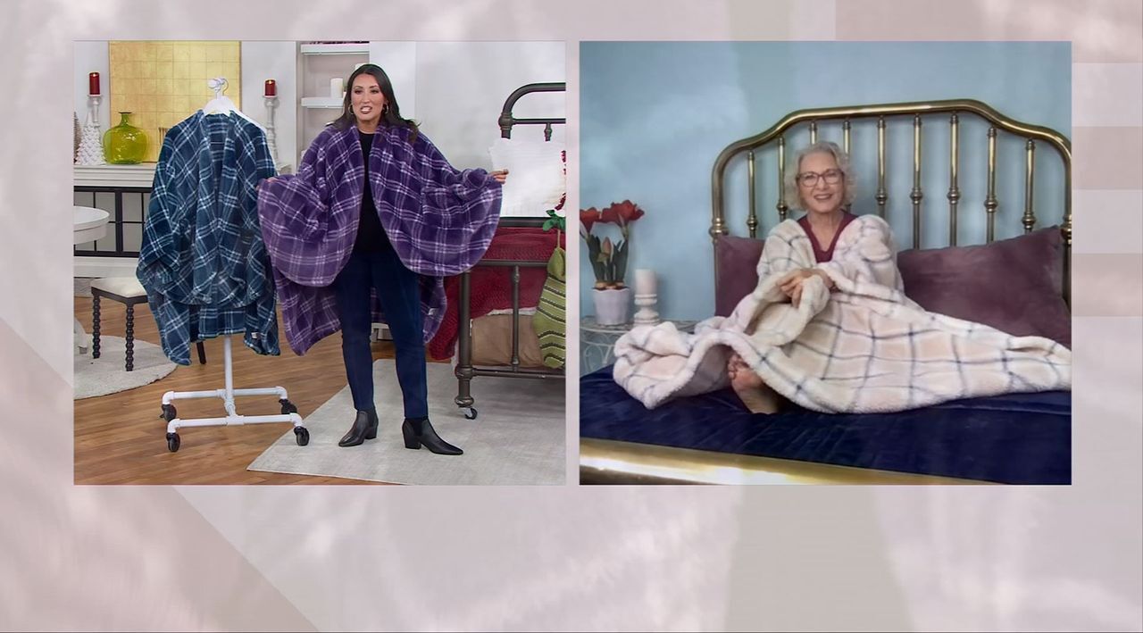 Berkshire Blanket Double-Sided Plaid Spa loft Cape Wrap