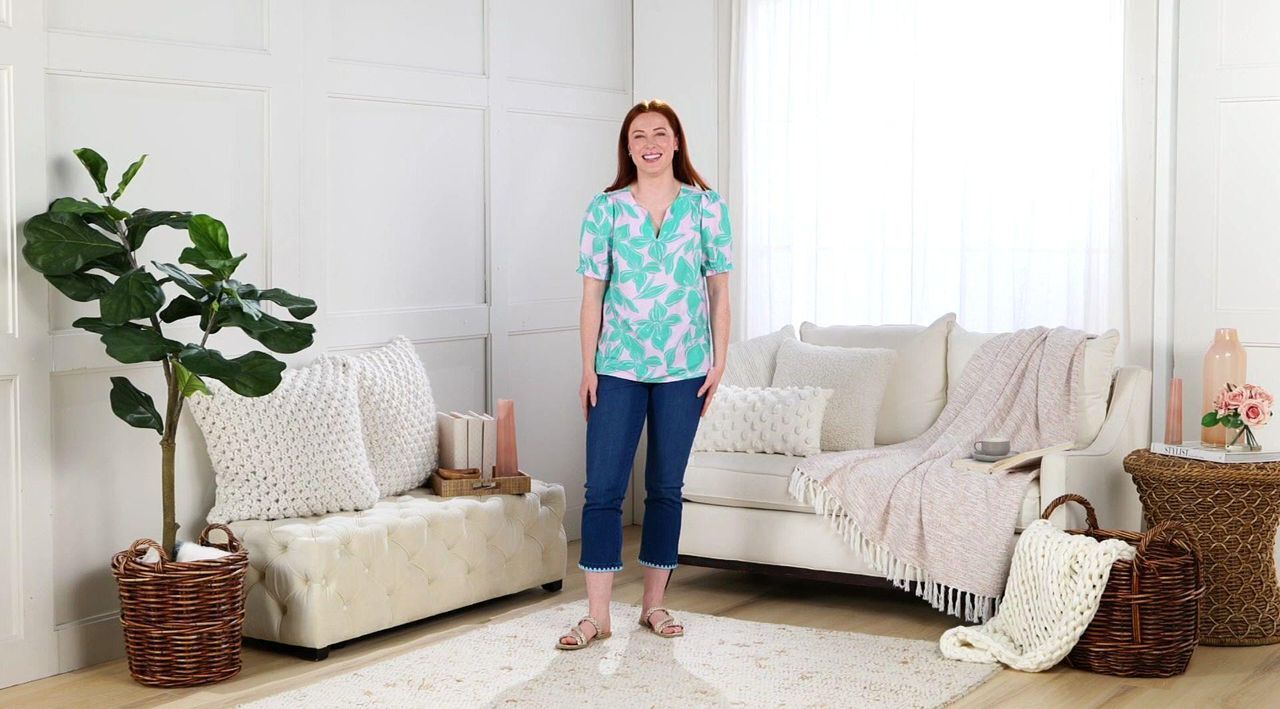Belle Beach by Kim Gravel Cabana Knit Hibiscus Top - QVC.com