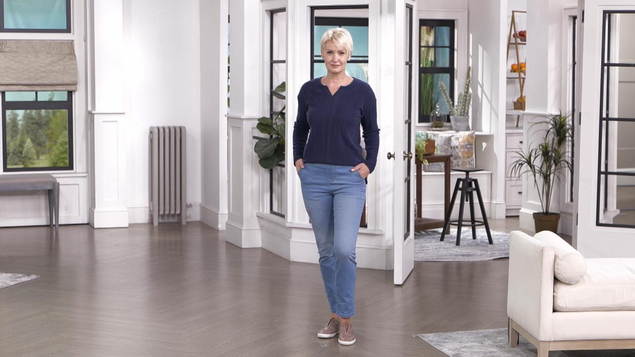 Denim & Co. Comfy Knit Straight Leg Patch Pocket Jeans - QVC.com