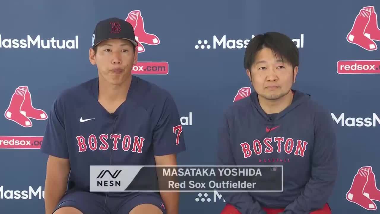 Masataka Yoshida embracing Red Sox at Spring Training