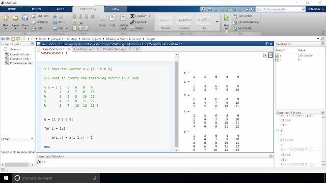 convert column vector to matrix matlab