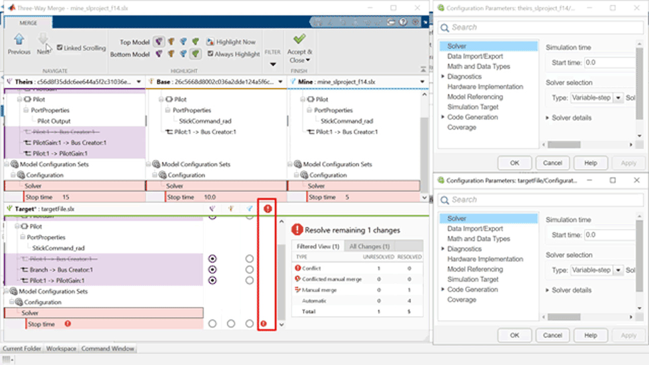 Resolve Conflicts in Project Using Simulink Three-Way Merge - MATLAB &  Simulink