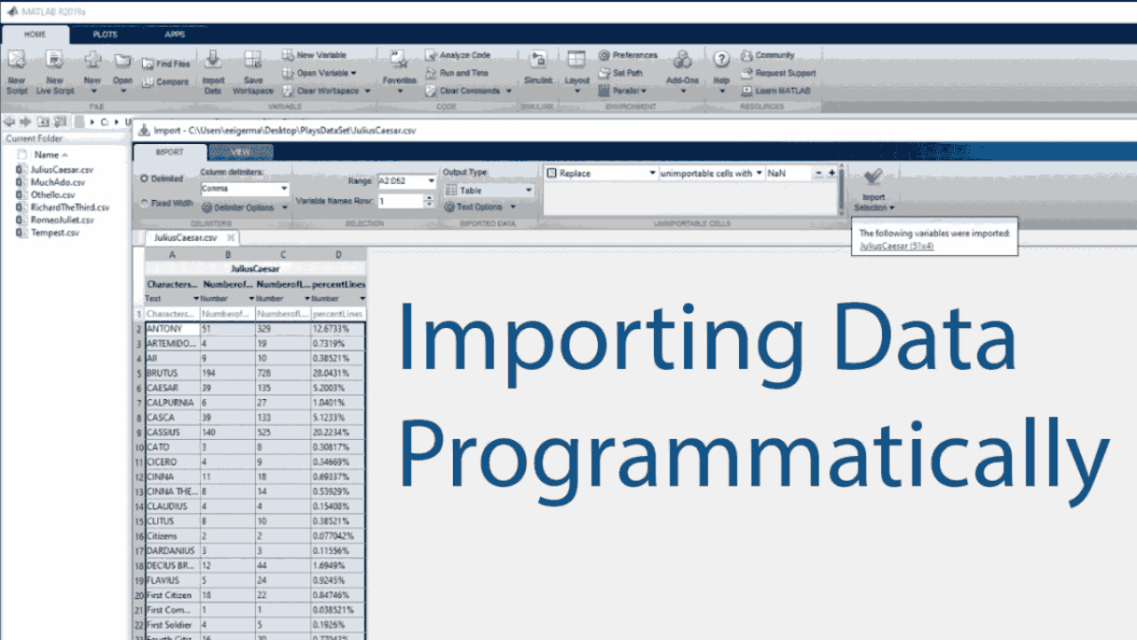 How to Import Data from Files Programmatically Video - MATLAB