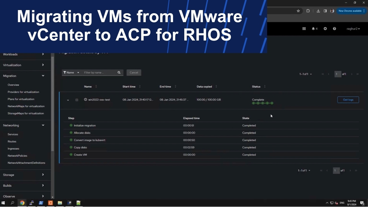 Migrating VMs from VMware vCenter to ACP for Red Hat OpenShift