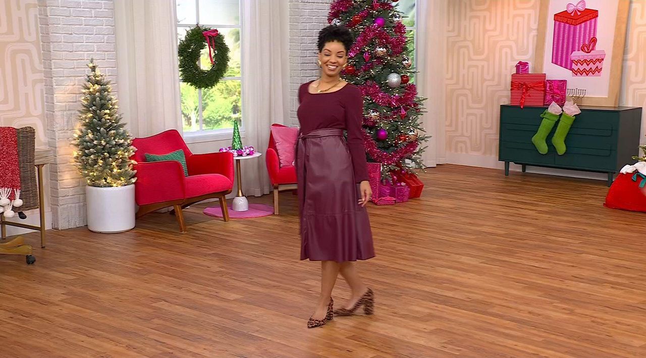 Nina Leonard Jewel Neck Long-Sleeve A-Line Dress | HSN