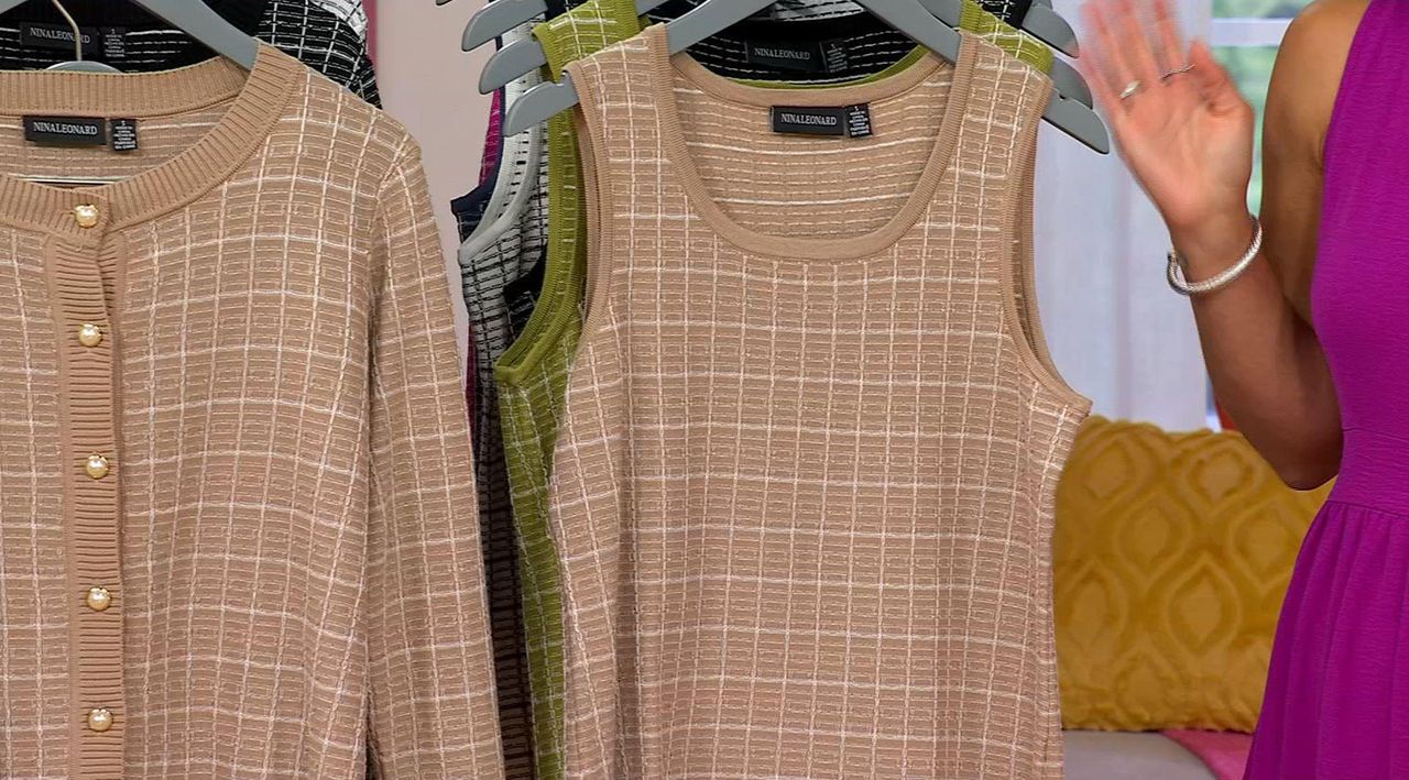 Nina Leonard Tweed Knit Scoop Neck Tank Top | HSN