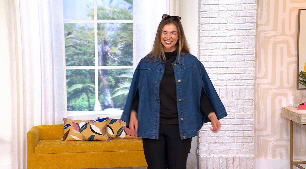 Antthony Button-Down Denim Poncho - 23648807 | HSN