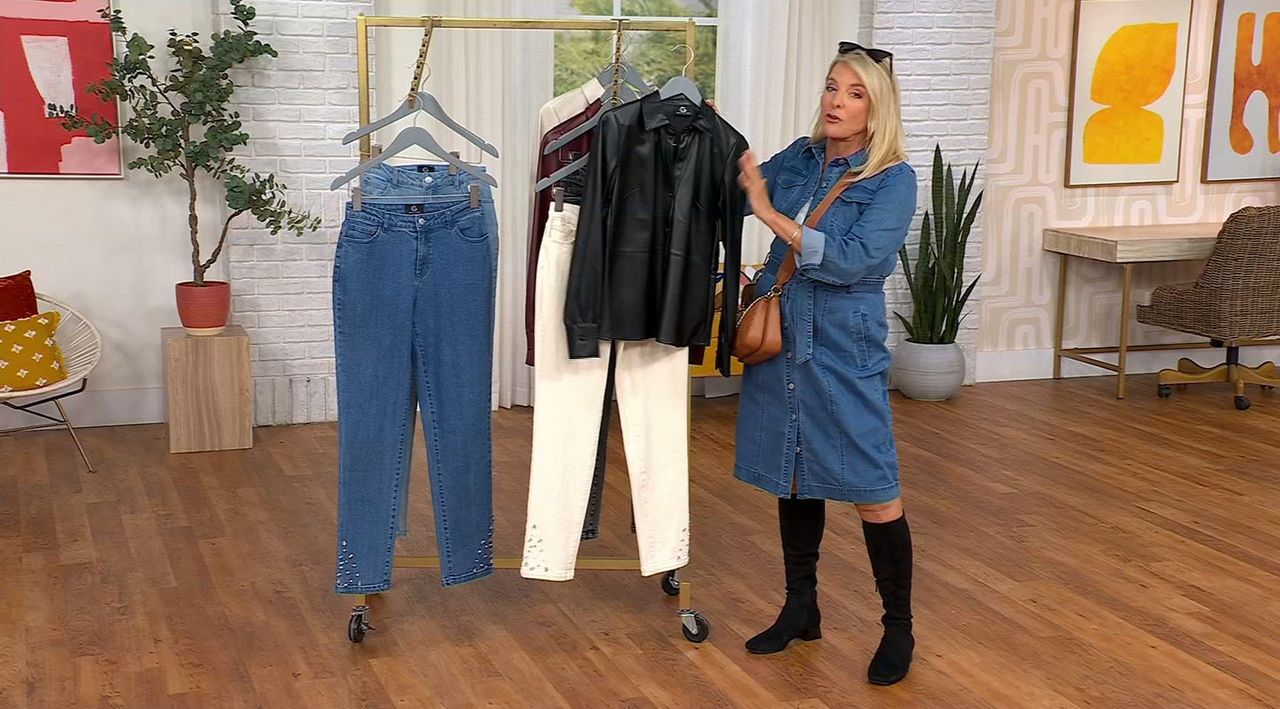 N♡♡ G by Giuliana Floral Laser-Print Denim Wide-Leg Jean