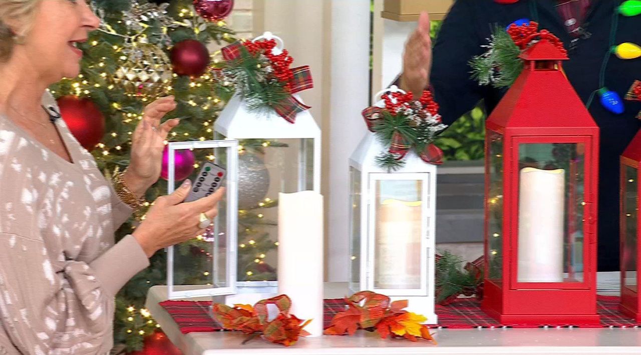 Unmatched 2-piece Set Flameless Lanterns with Holiday Bows