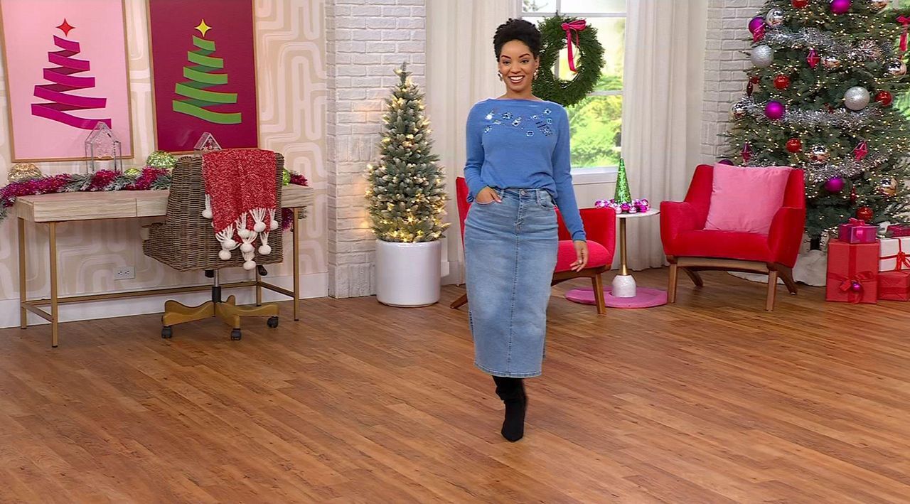 DG2 by Diane Gilman New Classic Stretch Denim Midi Skirt w/Side