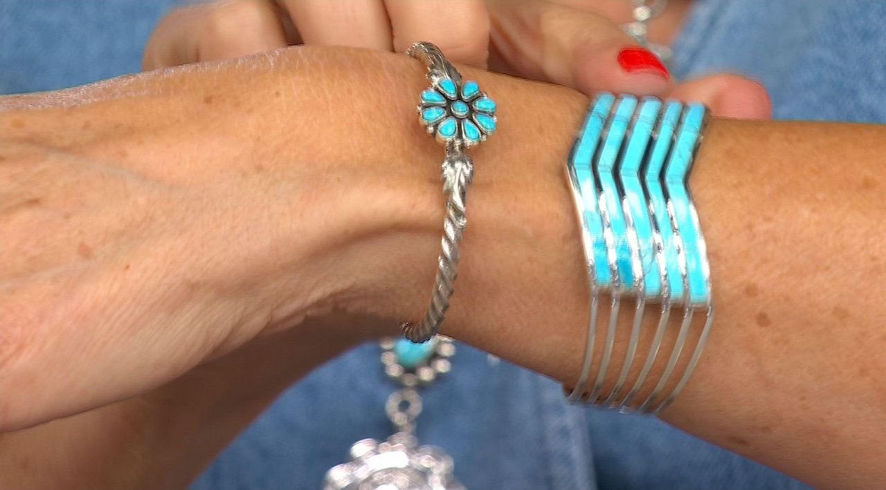 Chaco Canyon Sterling Silver Campitos Turquoise Flower Cuff