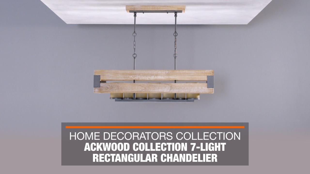 Home Decorators Collection - Ackwood 7-Light Wood Rectangular Chandelier with Amber Glass Shades
