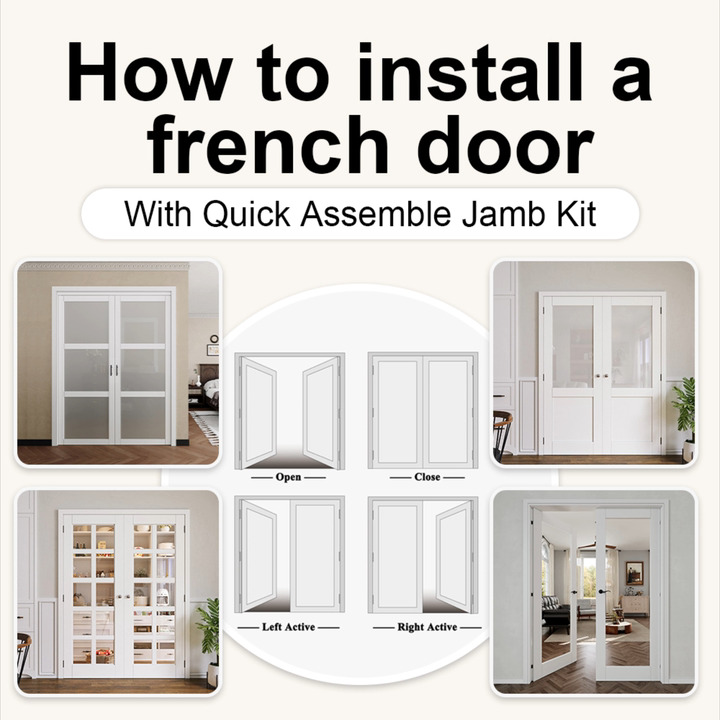 ARK DESIGN - 60 in. x 80 in. Universal Handed 10-Lite Clear Glass White Solid Core MDF French Door with Quick Assemble Jamb