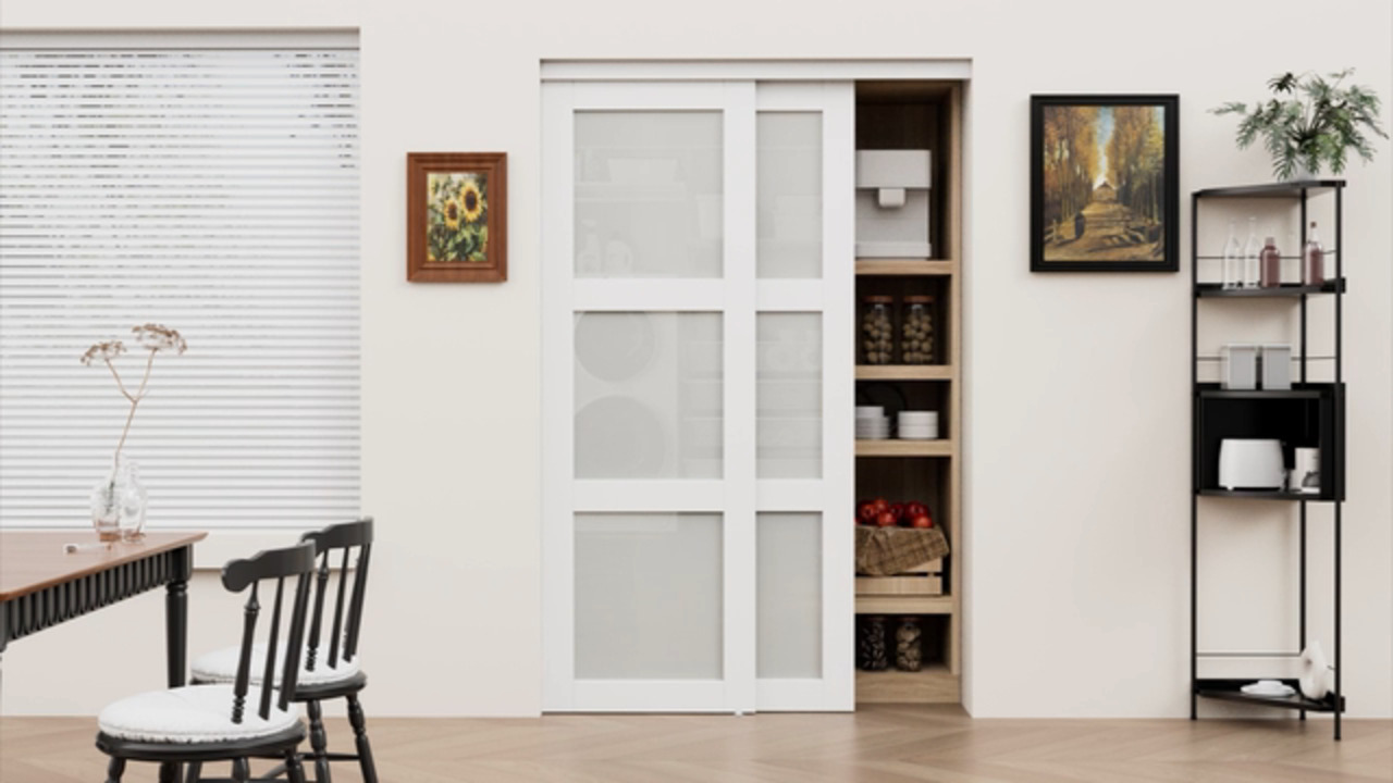 ARK DESIGN 60 in. x 96 in. Paneled 3-Lite White Primed MDF Muti