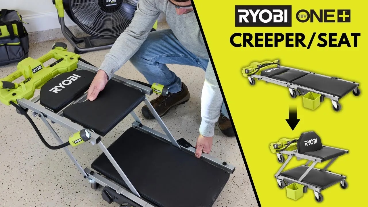 RYOBI - ONE+ 18V Cordless Automotive Dual Function 400 lb. Capacity, 800 Lumen Lighted Mechanic Garage Creeper Seat (Tool Only)