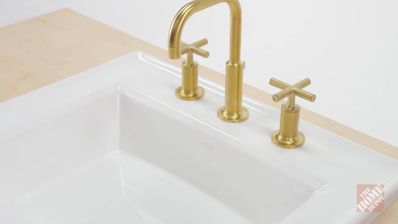 KOHLER - Purist 8 in. Widespread 2-Handle Mid-Arc Bathroom Faucet in Vibrant Modern Brushed Gold