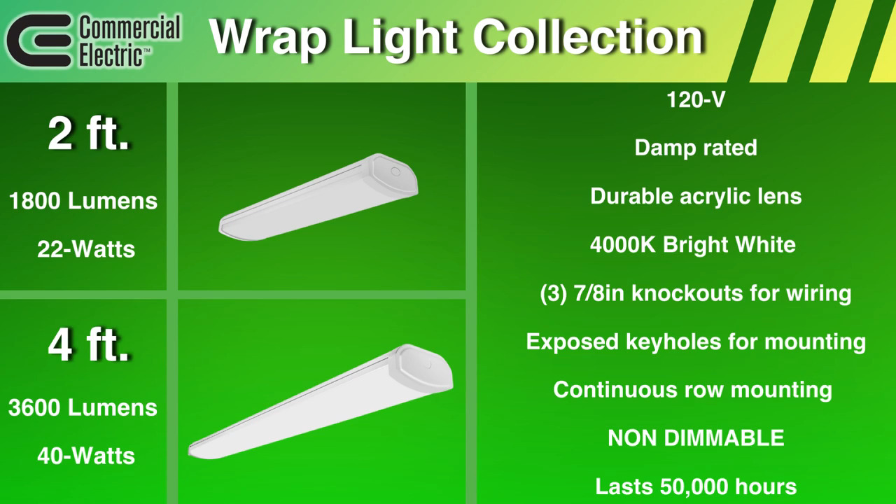 4 ft. 5200 Lumens LED Wraparound Light Garage Light Shop Light Office Warehouse Lighting 120 277v 4000K Bright White