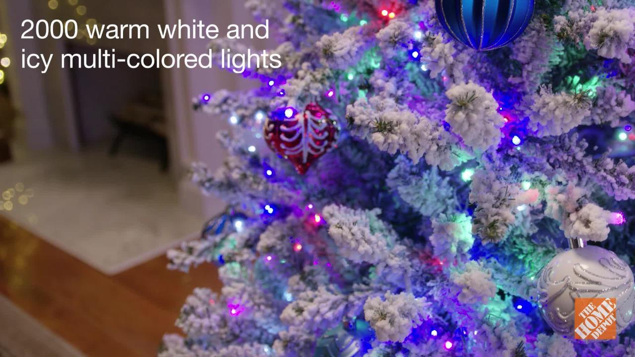 Home Accents Holiday - 7.5 ft. Pre-Lit LED Starry-Light Warm White and Multi Flocked Fraser Artificial Christmas Tree with remote control