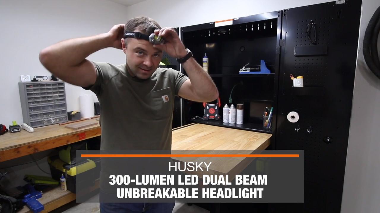 Husky - 4AAA 300-Lumen LED Dual Beam Unbreakable Headlight