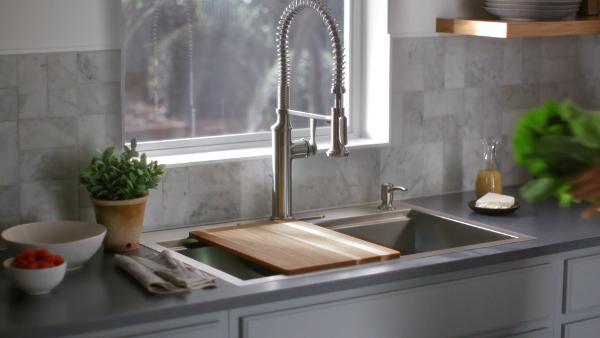 Lyric Workstation 33 in. Dual Mount Stainless Steel Double Bowl Kitchen Sink with Rubicon Kitchen Faucet Lyric Workstation 33 in. Dual Mount Stainless Steel Double Bowl Kitchen Sink with Rubicon Kitchen Faucet