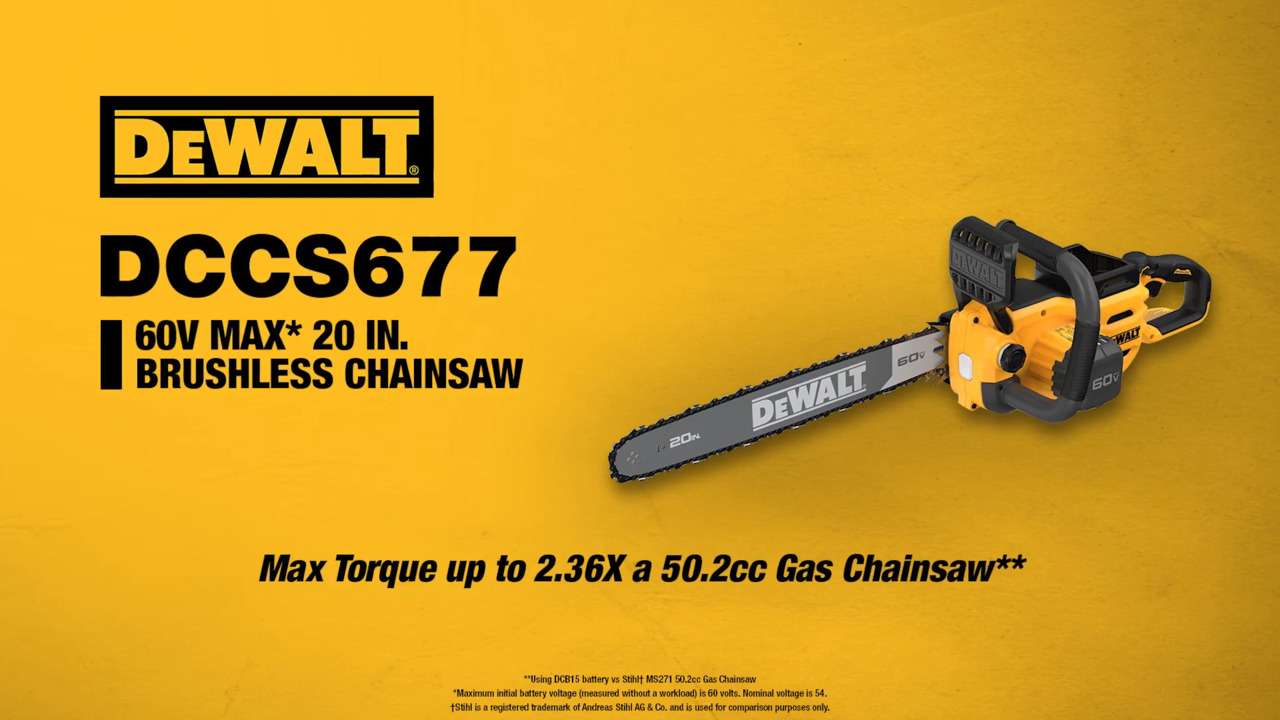 DEWALT 60V MAX 20in. Brushless Cordless Battery Powered Chainsaw Kit with (1) 4Ah Battery & Charger DCCS677Y1 - The Home Depot