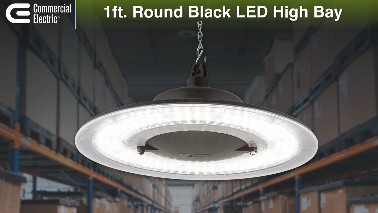Commercial Electric 12 in. 12000 Lumen Round Black LED High Bay
