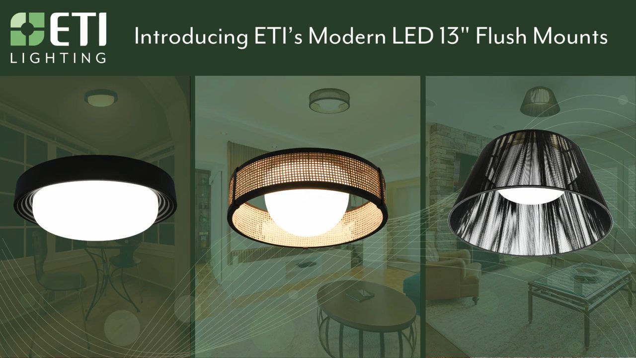 ETI LIGHTING 13 in. Black Mesh Japandi Design LED Flush Mount