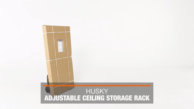 Husky ACR3296B-P Adjustable Height Overhead Ceiling Mount Garage Rack in Black (42 in. H x 96 in. W x 32 in. D)