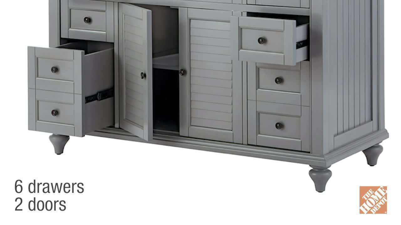 Hamilton Shutter 49-1/2 in. W x 22 in. D Bath Vanity in Ivory with Granite Vanity Top in Grey Hamilton Shutter 49-1/2 in. W x 22 in. D Bath Vanity in Ivory with Granite Vanity Top in Grey