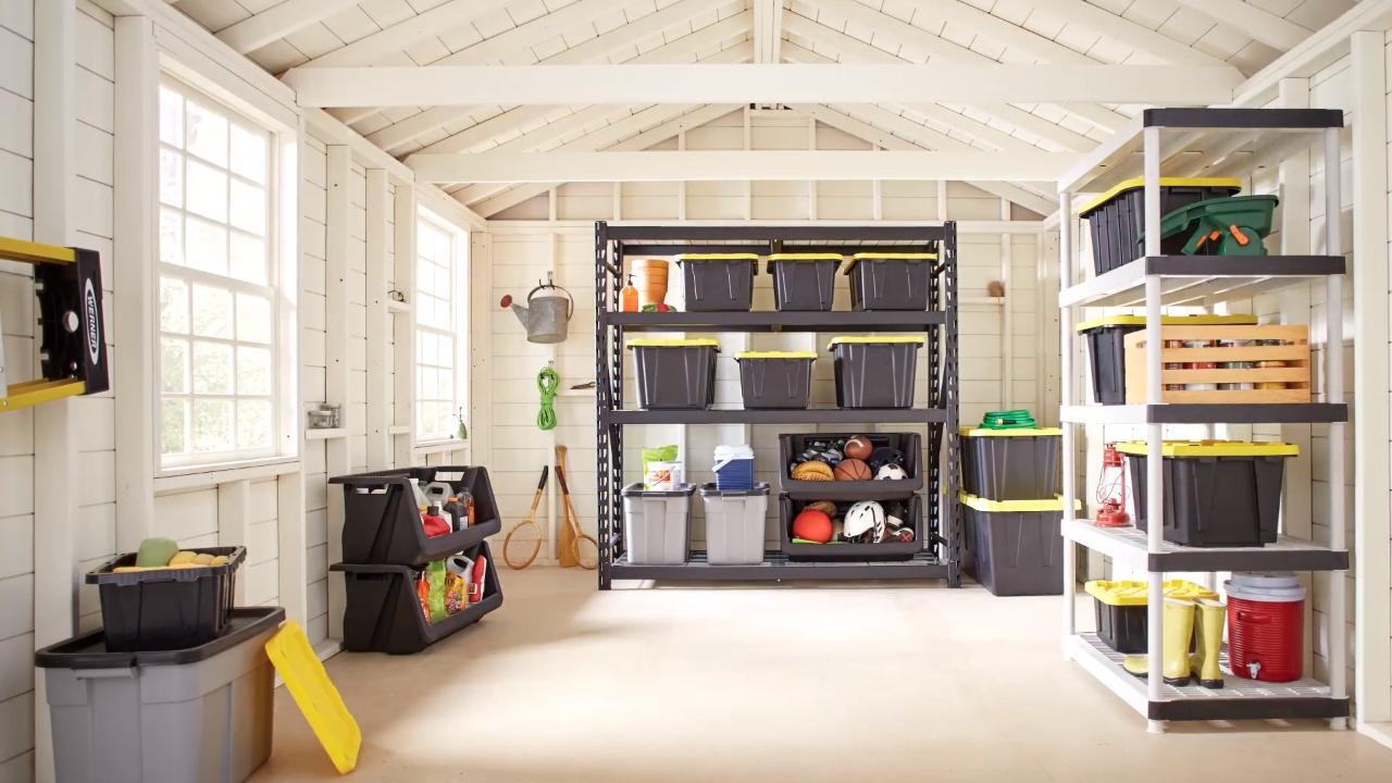 4-Tier Plastic Garage Storage Shelving Unit in Black (28 in. W x 52 in. H x 15 in. D)