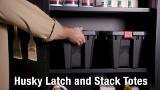 45 gal. Latch and Stack Tote with Wheels in Black with Red Lid Husky #206201 #1005255712