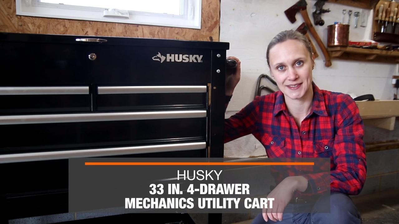 Husky Heavy Duty Welded Utility Cart with Wooden Top in Black (24.25 in. W  x 37.5 in. H x 17.5 in. D) HTC1000018 - The Home Depot