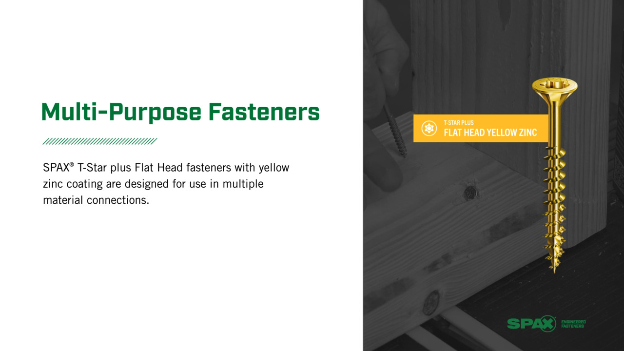 #8 x 2-1/2 in. T-Star Plus Drive Flat-Head Partial Thread Yellow Zinc Coated Multi-Material Screw (133 per Box) #8 x 2-1/2 in. T-Star Plus Drive Flat-Head Partial Thread Yellow Zinc Coated Multi-Material Screw (133 per Box)