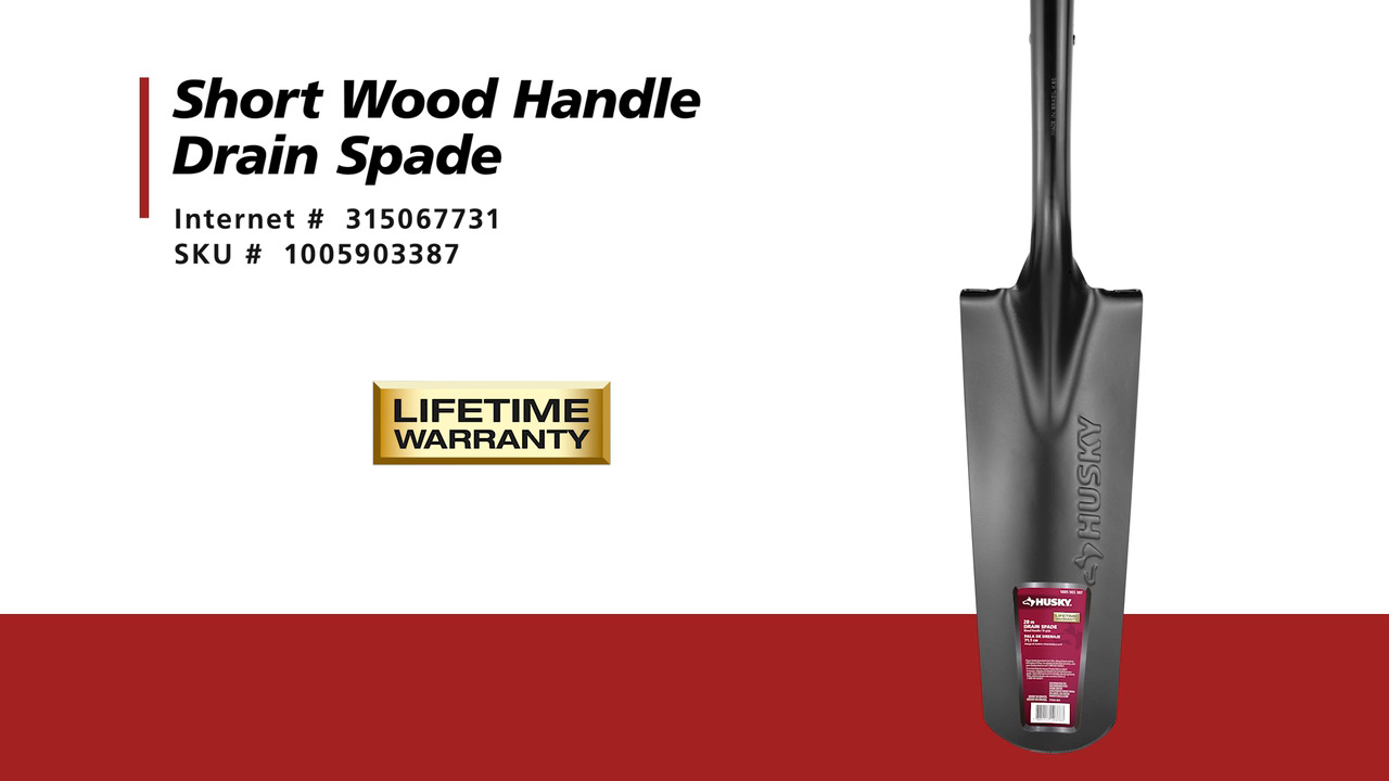Husky 28 in. Wood Handle D-Grip Carbon Steel Drain Spade 77444-944