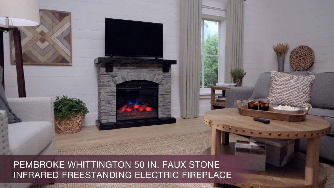 Home Decorators Collection Pembroke 50 in. Freestanding Infrared Faux Stone  Electric Fireplace in Gray with Mantel 147472 - The Home Depot
