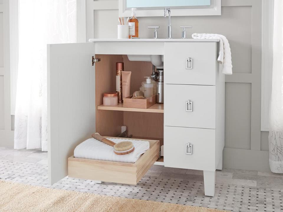 KOHLER Poplin 60 in. W x 22 in. D x 35 in. H Bathroom Vanity Cabinet without Top in Claret Suede