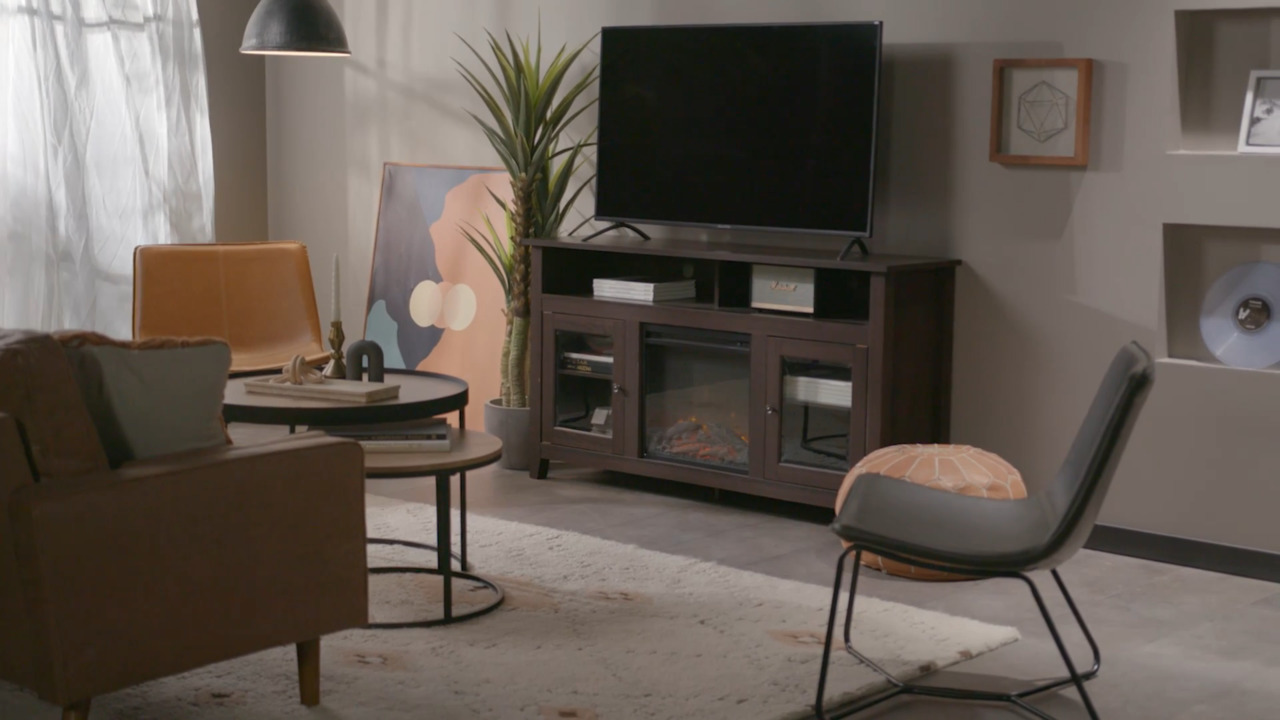 Walker Edison Furniture Company - 58" Transitional Fireplace Glass Wood TV Stand Entertainment Center - Driftwood