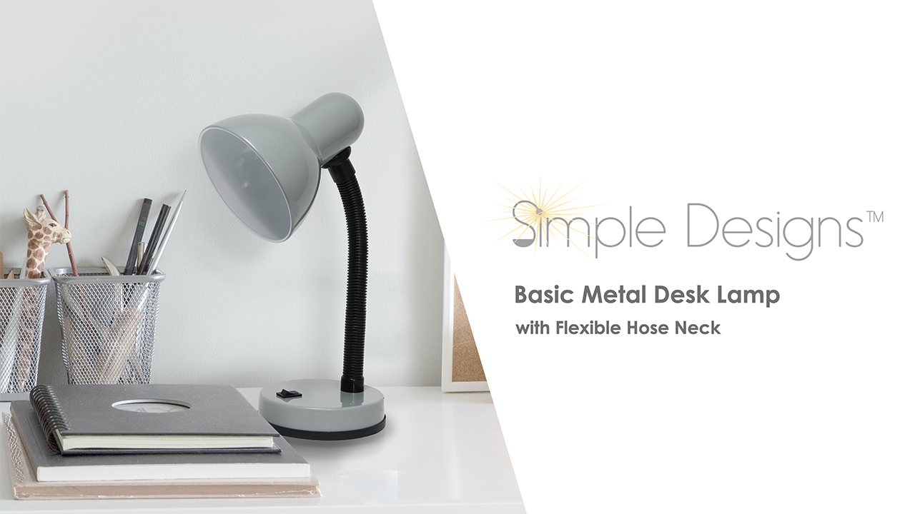 Simple Designs LD1003-BLK Basic Metal Flexible Hose Neck Desk Lamp Black 