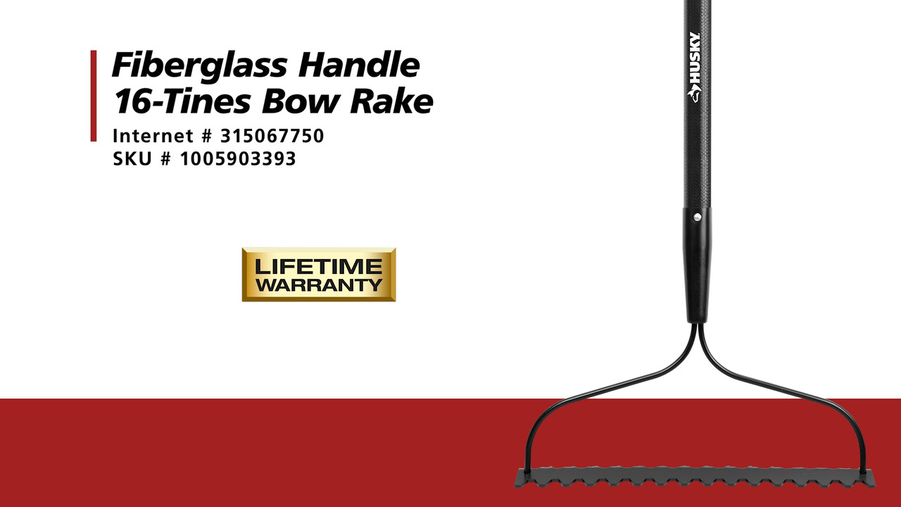 Husky 57 in. Fiberglass Handle 16-Tines Bow Rake 77105-941 - The