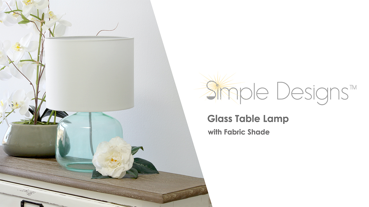 Simple Designs 13.75 in. Aqua Glass Table Lamp with Fabric Shade LT2064-AOW  - The Home Depot
