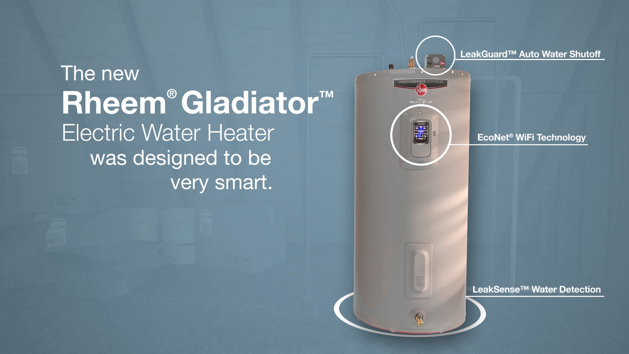 Rheem - Gladiator 50 Gal. Medium 12-Year 5500-Watt Double Element Smart Electric Water Heater w/ Leak Detection and Auto Shutoff