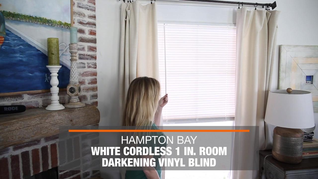 Hampton Bay Gray Cordless Room Darkening Vinyl Mini Blinds with 1