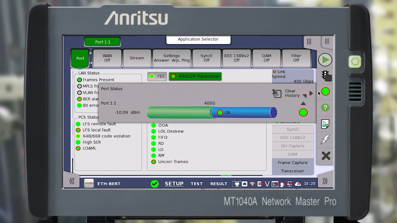 Network Master Pro MT1040A – 400G-ZR Transceiver Test