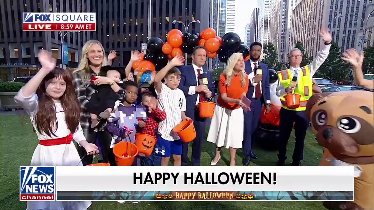 ‘Fox & Friends’ co-hosts celebrate the annual Halloween parade and show off their costumes at Fox Square.