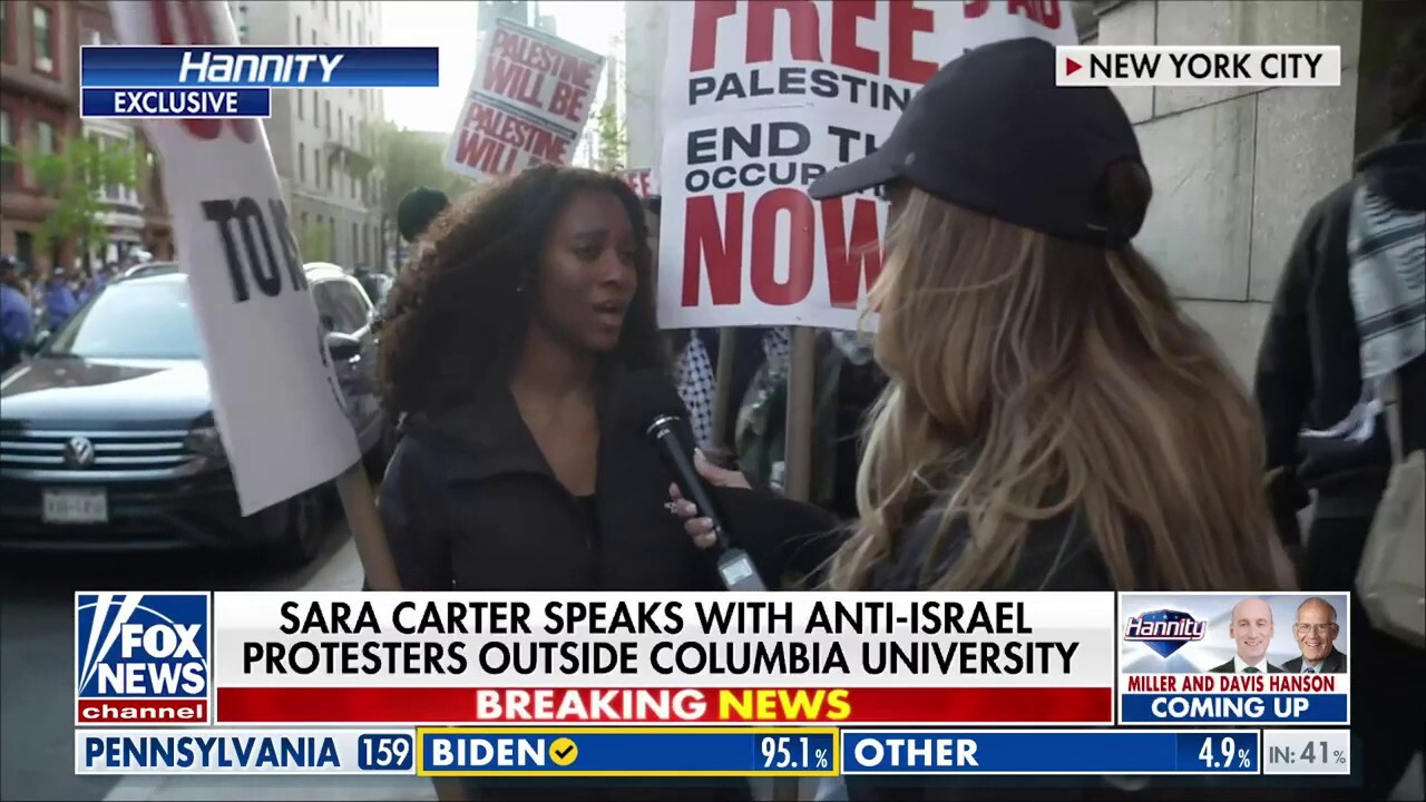 Sara Carter talks with anti-Israel protesters