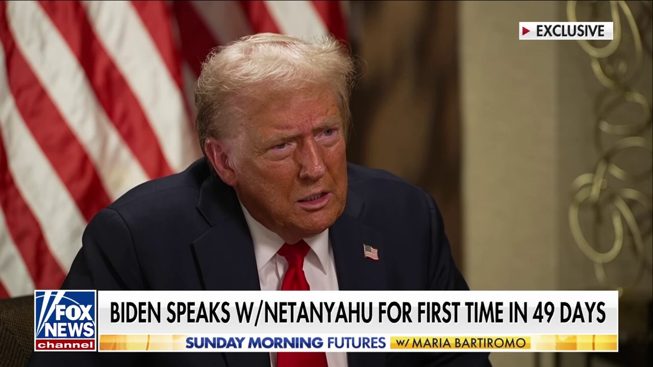 Former President Trump reacts to President Biden's lack of talks with Israeli Prime Minister Benjamin Netanyahu and weighs in on the conflict in the Middle East on 'Sunday Morning Futures.'