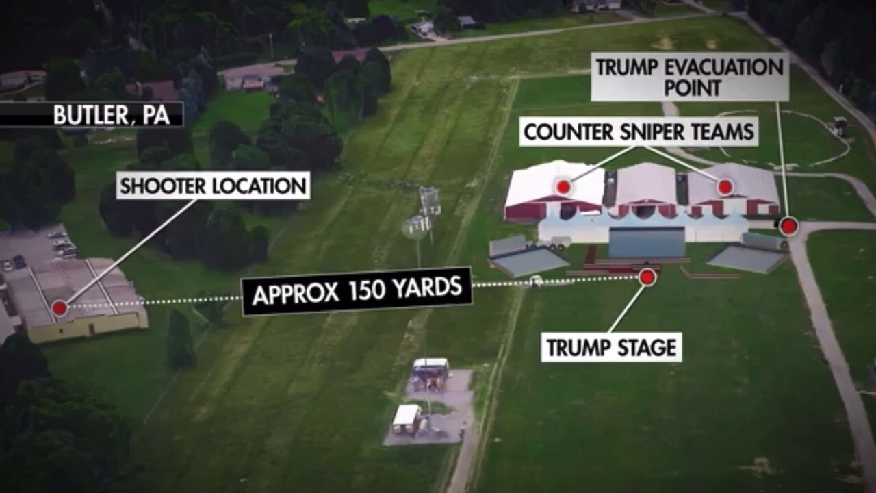 Animation shows grounds and surrounding buildings where a would-be assassin shot Trump during a campaign rally
