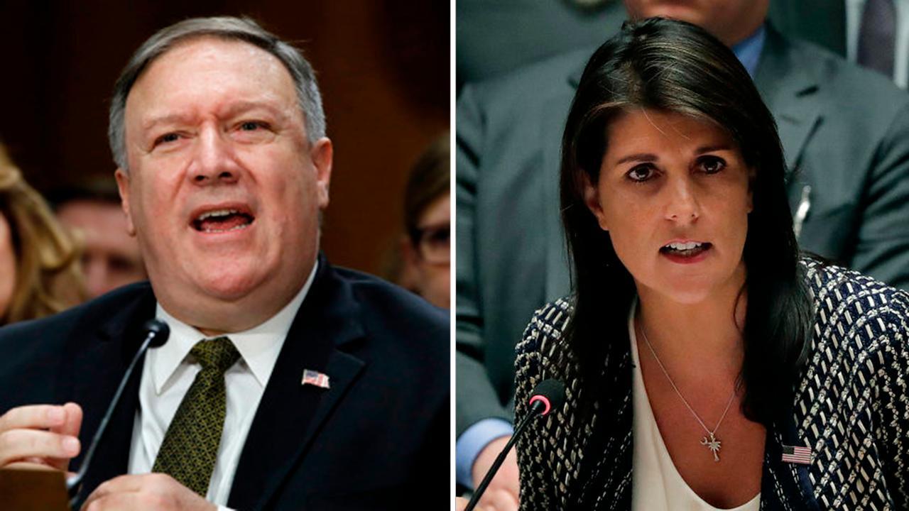Mike Pompeo, Nikki Haley deliver statements to the press