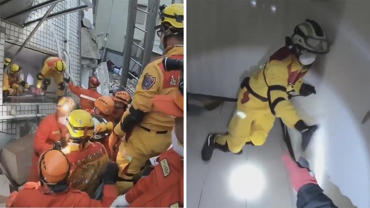 Rescuers evacuate leaning building as aftershocks hit Taiwan